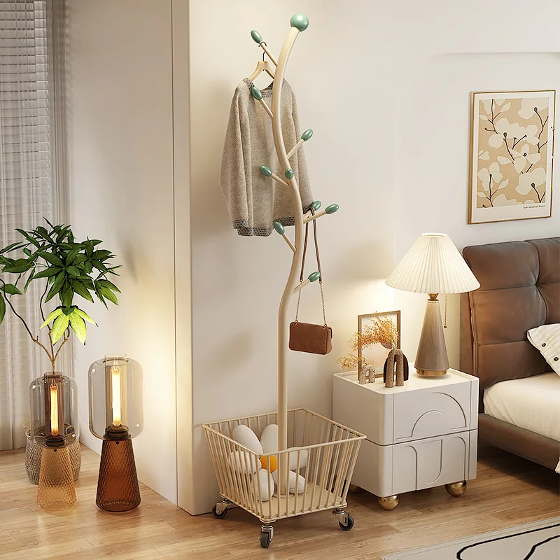 Floor-to-ceiling coat rack Bedroom floor-to-ceiling hanger Movable with wheel corner Bedside storage basket Dirty laundry basket