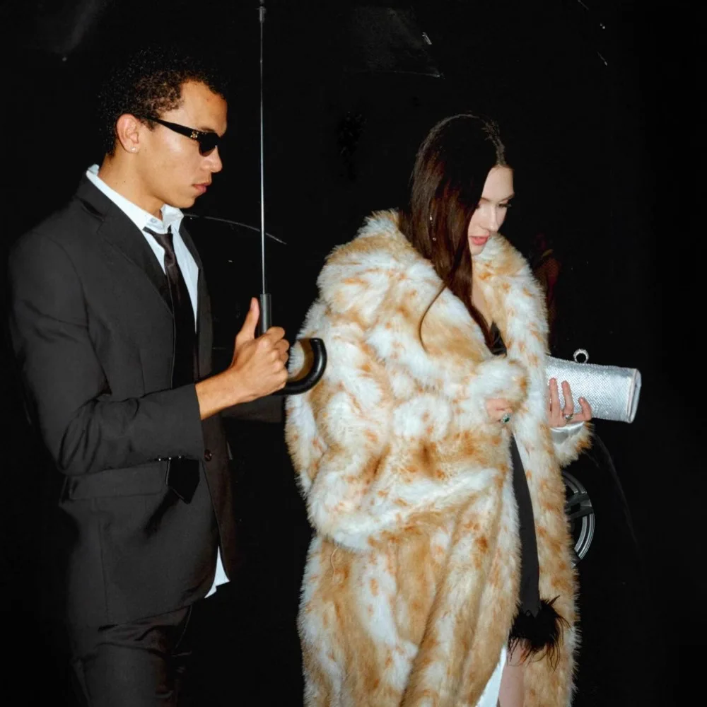 Bontjas Vrouwen Luipaard Nepbont Vest Open Stitch Bovenkleding Kraagvorm Lange Mouw Gesplitst Windjack 2025, Winter