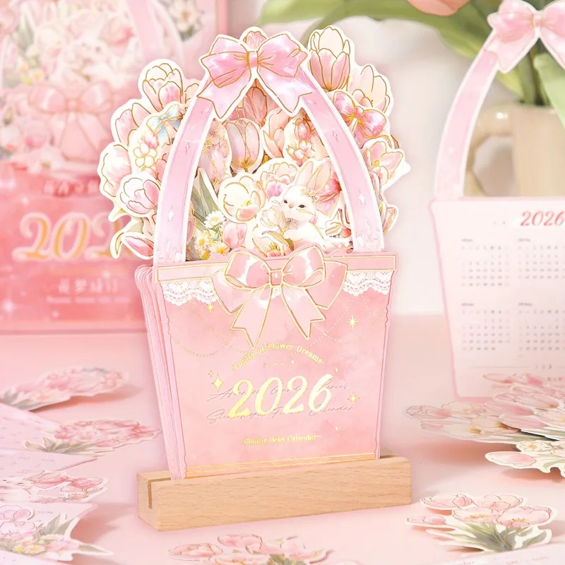 2026 زهرة الوقت الهمس ثلاثي الأبعاد زهرة التقويم تقويم خشبي ثلاثي الأبعاد التوضيح التقويم الشهري #5