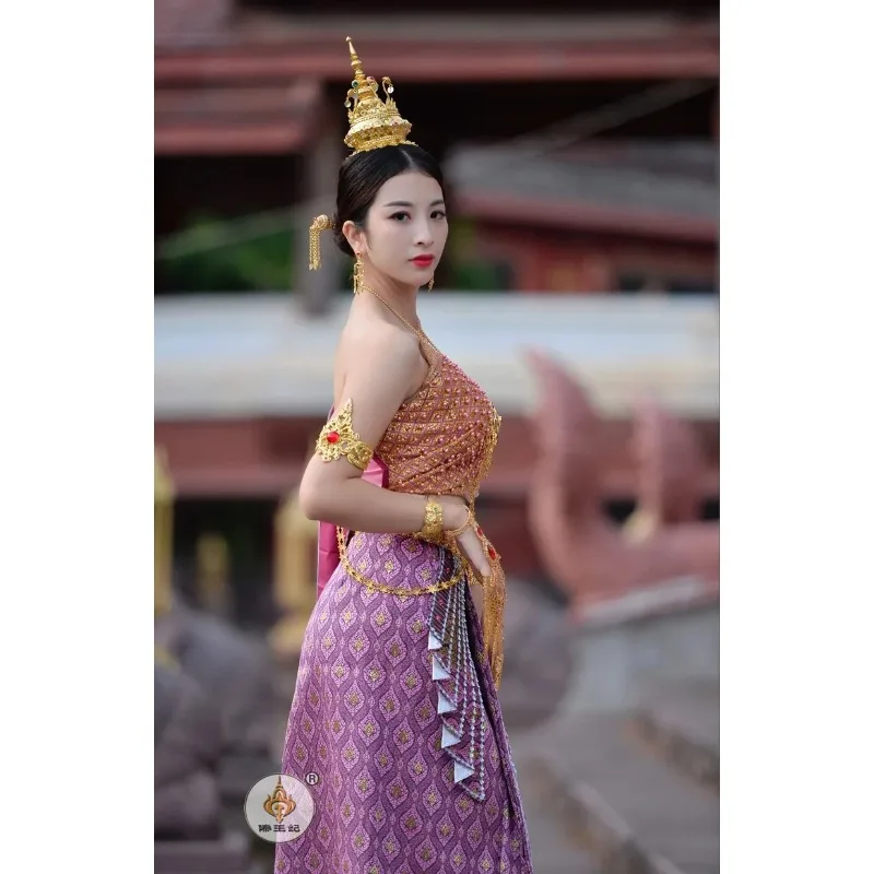 Thailand Traditional Clothing for Women Tops Skirt Shawl Evening Dress Wedding Party Outfit Festival Clothes Thai Costume Ladies