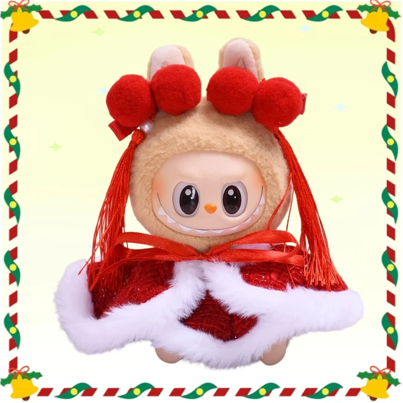 

For 15/17cm Labubu Doll Christmas T-shirt overalls Clothes with scarf hat for Labubu Clothing Accessories