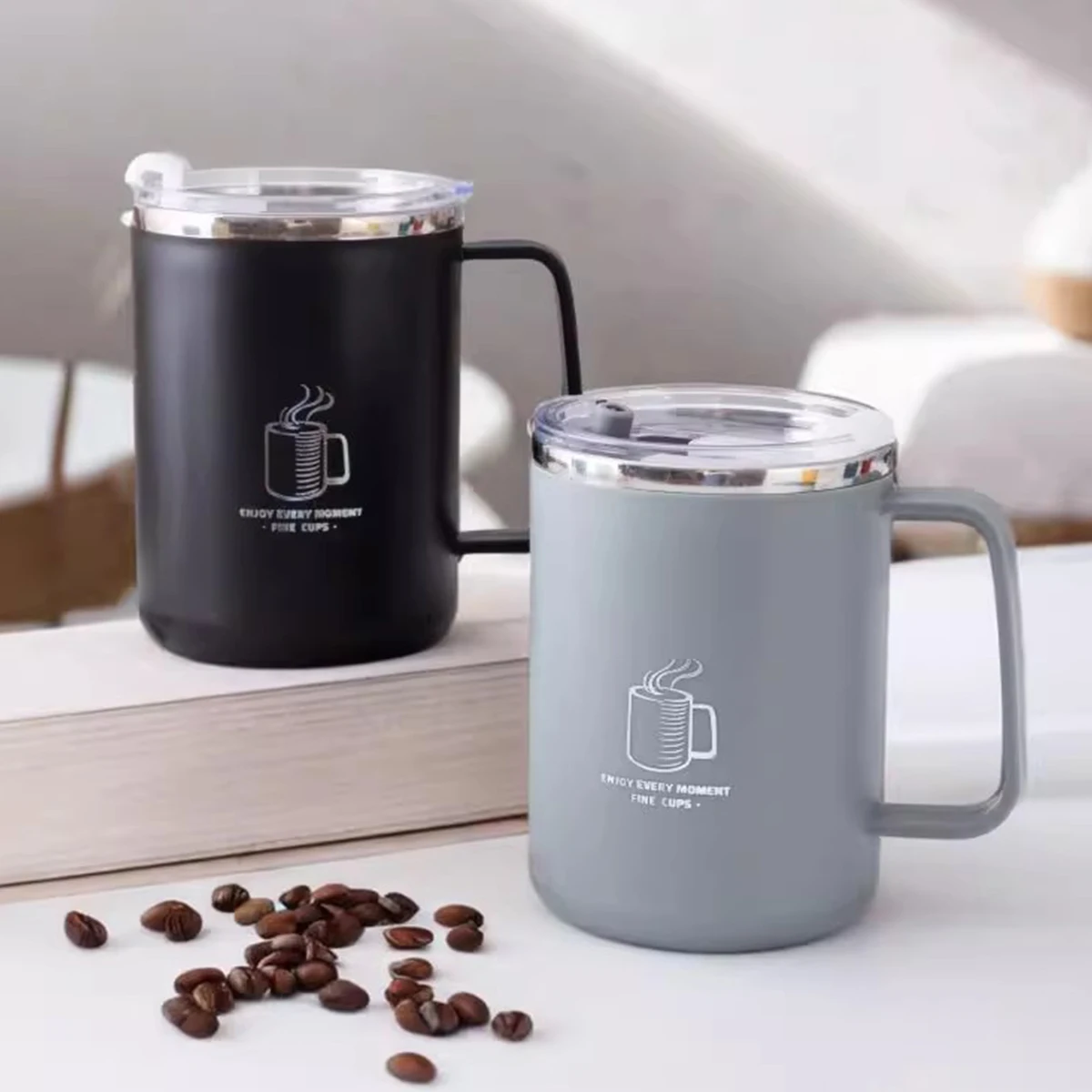 WORTHBUY 304 Stainless Steel Coffee Cup Tumbler Double-Wall Insulated Anti Scalding Mug With Handle Cold And Hot Drink Water Cup