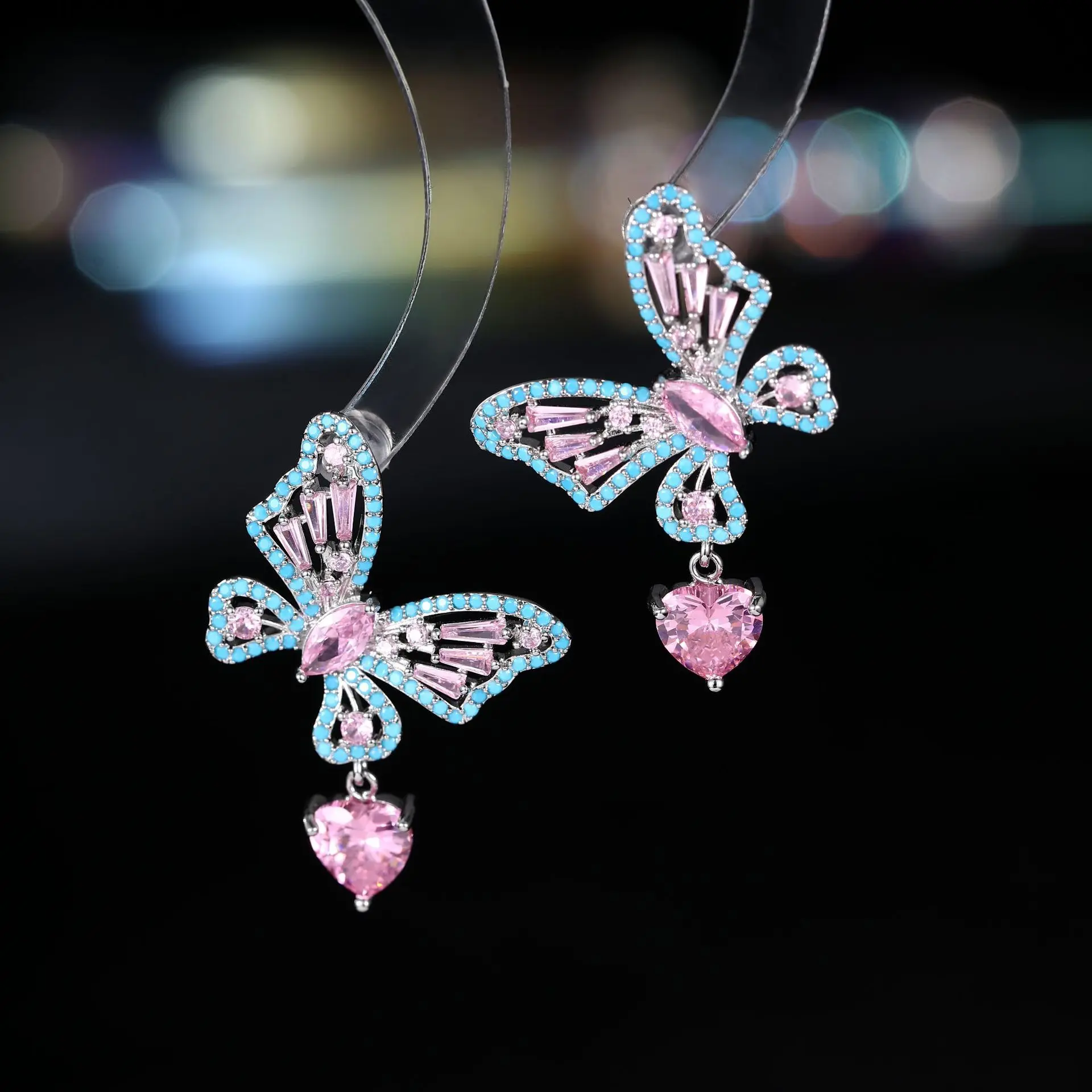 

cute butterfly earrings for women cubic zirconia orange purple white blue summer beach party jewelry female gift