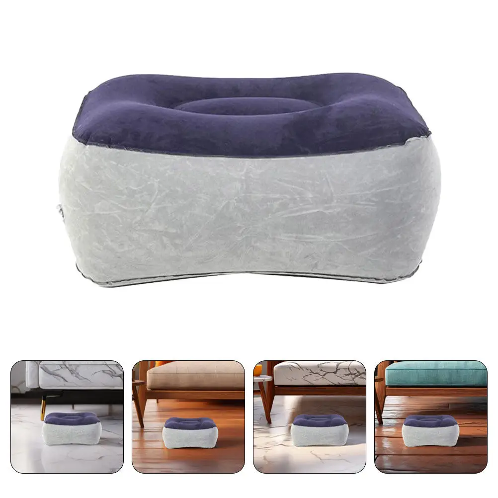 2Pcs Inflatable Footrest Cushion Flocked PVC Portable Travel Leg Rest Airplane Car Outdoor Use Easy Wipe Clean No Tool