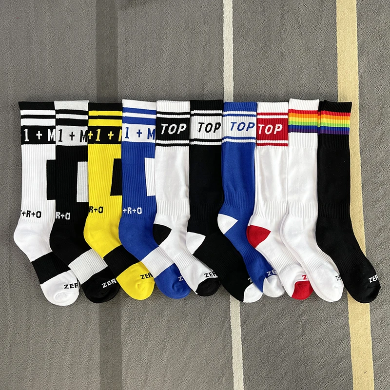 Calcetines largos de nailon para hombre, medias deportivas sexys, cómodas, de Color blanco, negro, amarillo, azul y rosa, para fútbol y calle, 2