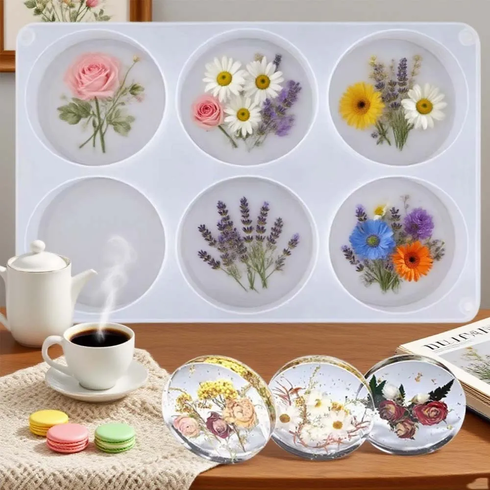 

6-Cavity Thick Round Silicone Coaster Mold: DIY Resin Casting Cup Mats, Handmade Crafts & Table Decor