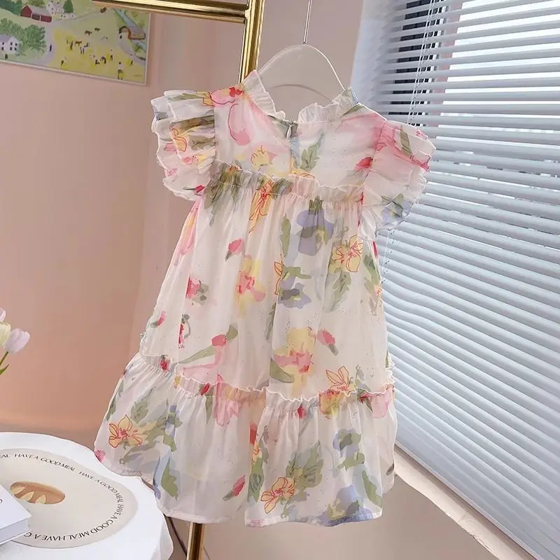Dress Girl Summer 2026 Fashion Dresses Beach Dress Kids 3 To 10 Years Old Princess Party Ball Gown Dress Girls Sling V-neck