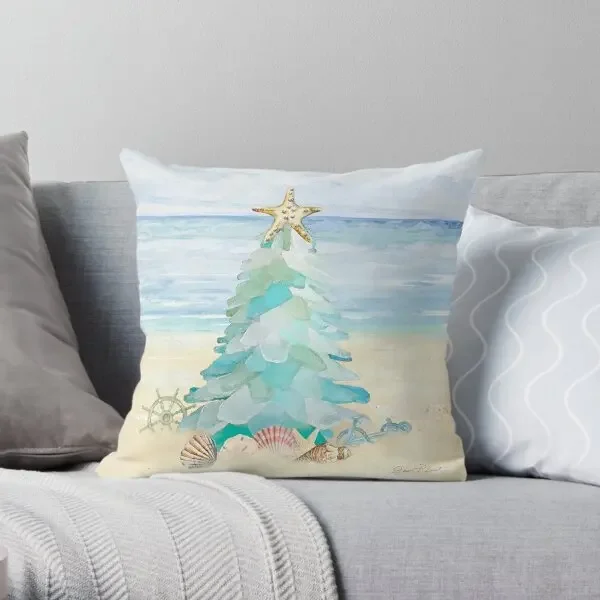 Coastal Seaglass Christmas Tree B  Printing Throw Pillow Cover Wedding Anime Office Waist Bed Pillows not include One Side