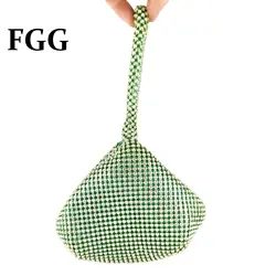 Boutique De FGG Bling Triangle Women Mint Green Crystal Evening Purses and Handbags Party Dinner Rhinestone Wristlets Handbags