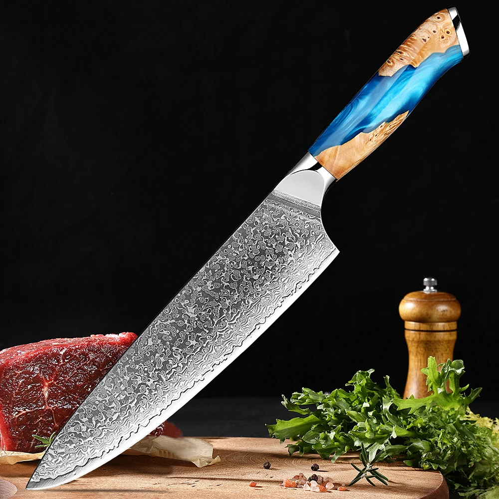 Damascus Chef Knife Sharp Japanese Chef Knife Professional Kitchen Gyuto Cleaver for Meat Vegetable Cutting Gift for Mom or Dad