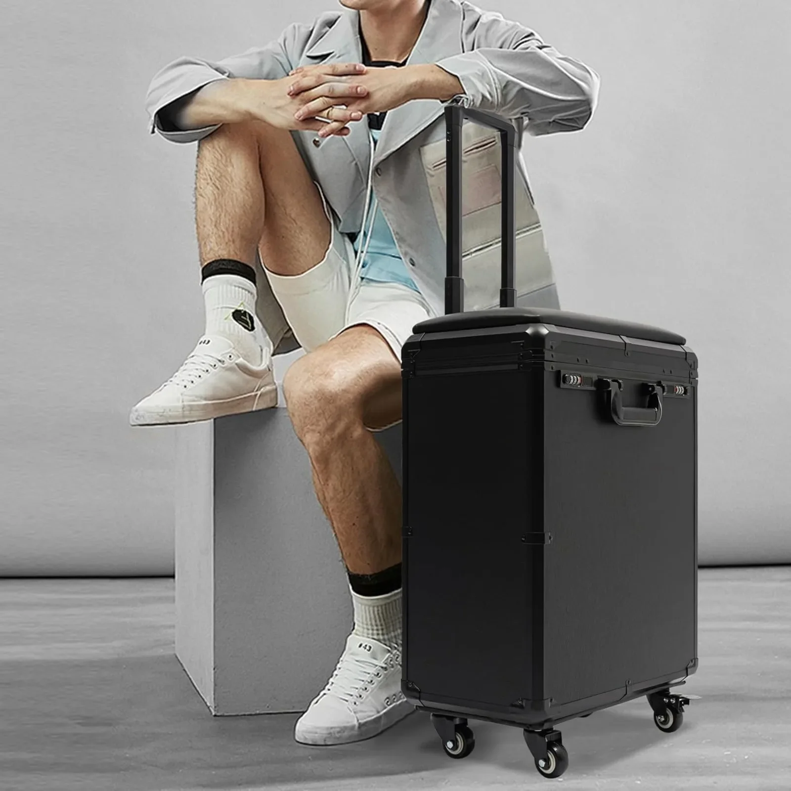 NOUVEAU Trolley de Maquillage Roulant avec Support de Bras pour Tatouage, Valise de Beauté à 3 Tiroi