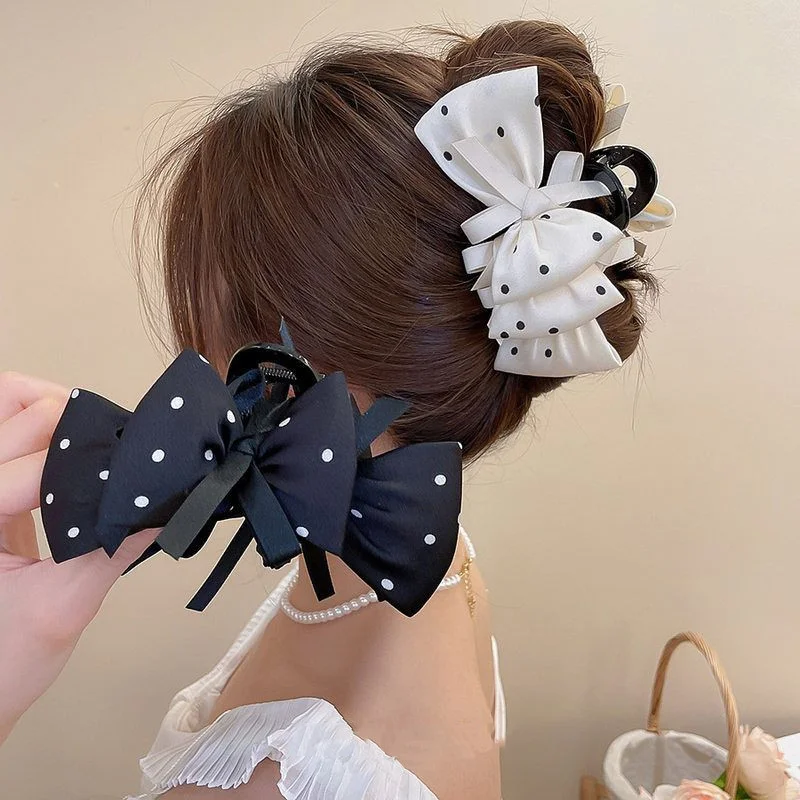 مشبك شعر كبير أنيق للمرأة ريترو بولكا نقطة القوس القرش كليب أزياء الفتيات مشبك شعر الرأس الخلفي