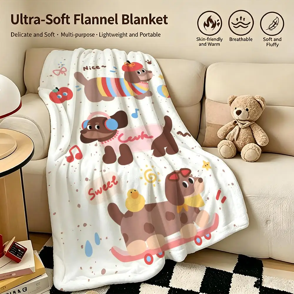 animal S-Sausage dogs-s Throw Warm Soft Flannel Blanket, Multi-use for Sofa Bed Camping Travel Nap