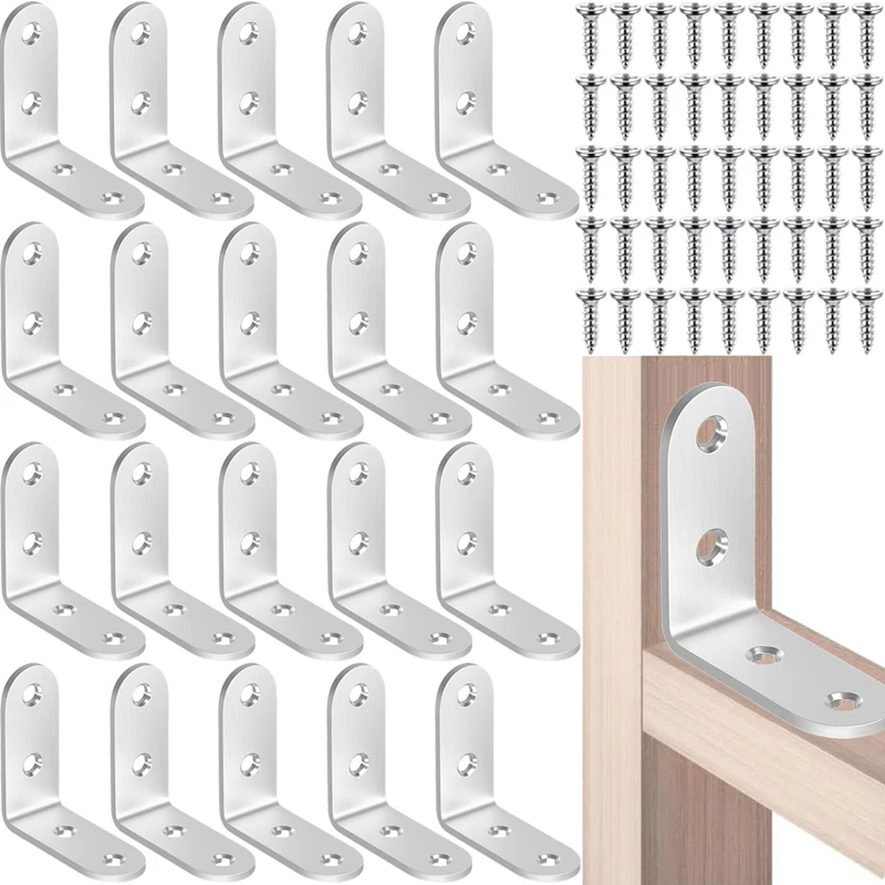 

Stainless Steel L Bracket Corner Brace with Screws 90°Angle Joint Brackets Fastener Wood Cabinet Connector Support Frame Shelf