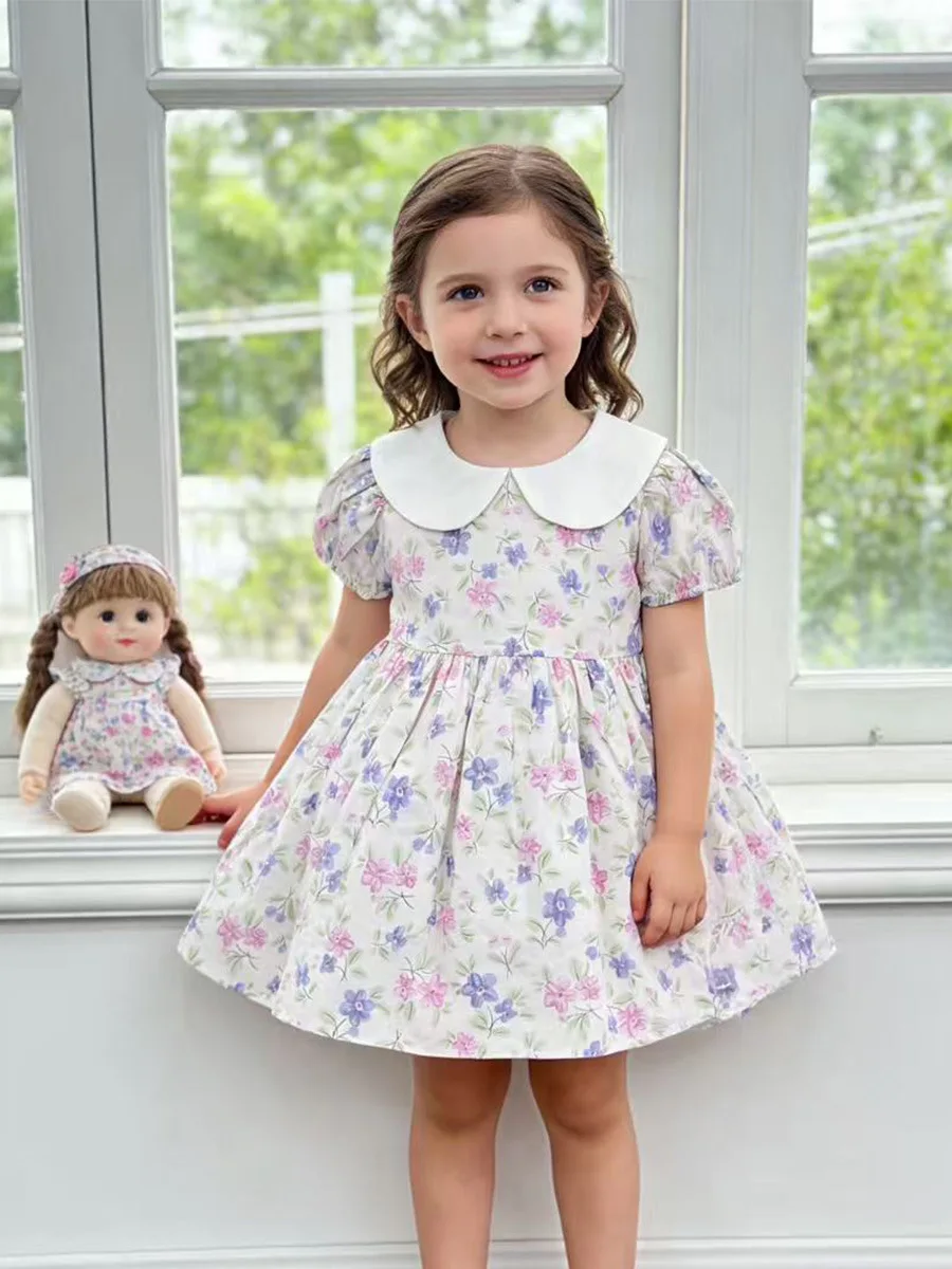 1-5Y Children's Clothing Korean Style Pure Cotton Girls' Dress Floral Print Lightweight And Breathable Summer Skirt