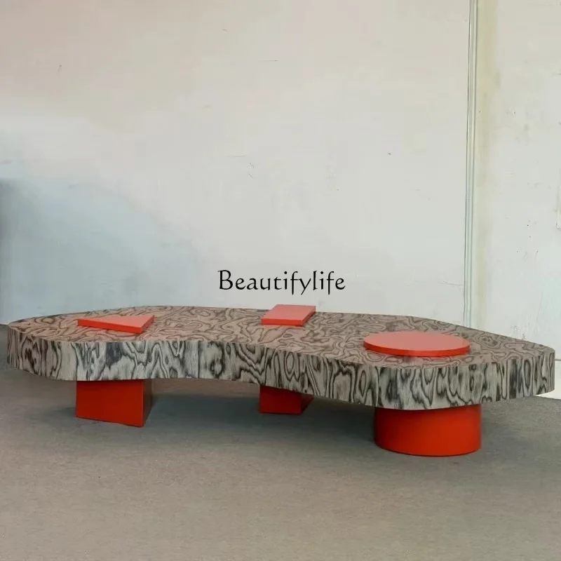

Medieval style solid wood coffee table designer simple small apartment personality advanced sense wabi sandy wind coffee table