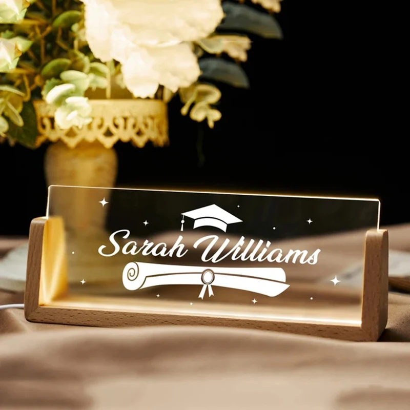 

Personalized Name Plate With LED Wood Base Custom 3D Lamp Nameplate Leader Teacher Desk Acrylic Name Sign Personalized Gifts
