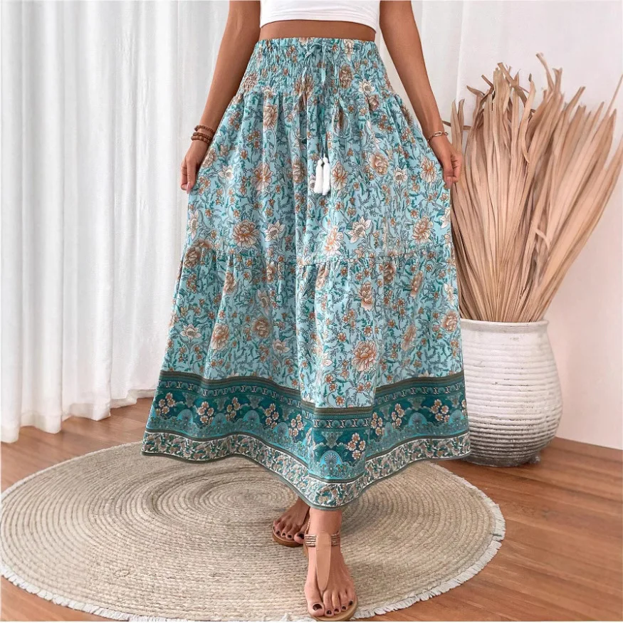 

"Zeyla 2025 Summer Boho Skirt - Elastic Waist Flowy Maxi Skirt Casual Beach Vacation Essential"