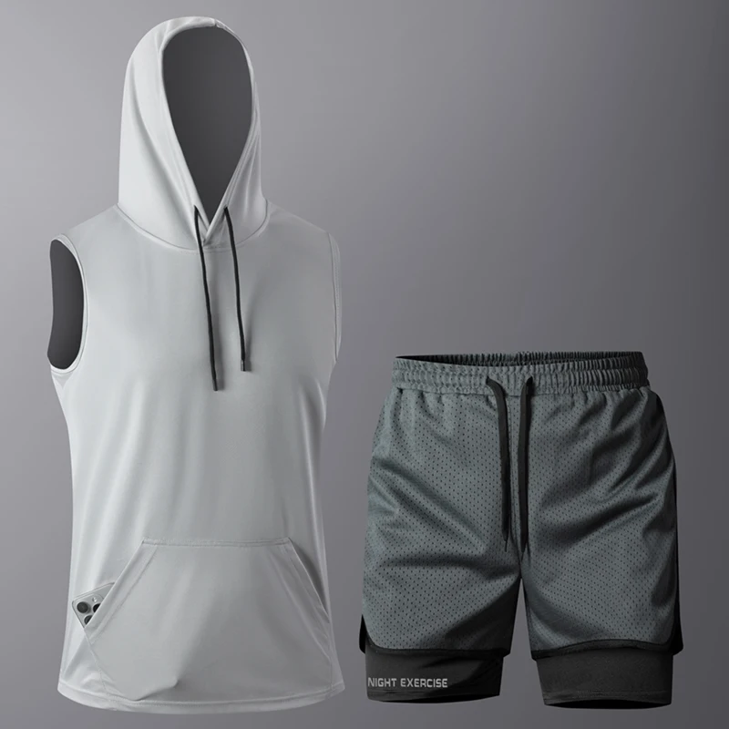 

Summer Men's T-shirt Shorts Set Outdoor Fitness Running Sets Sports Jogging Pants Workout Clothes Sportswear Tank Top Co-ords