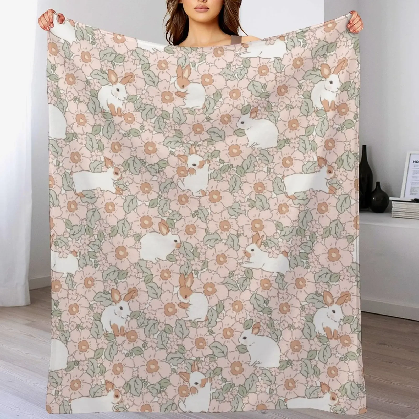 Cute Bunnies Easter Pattern Rabbit Throw Blanket Warm Napping Blanket for Office Couch Bed