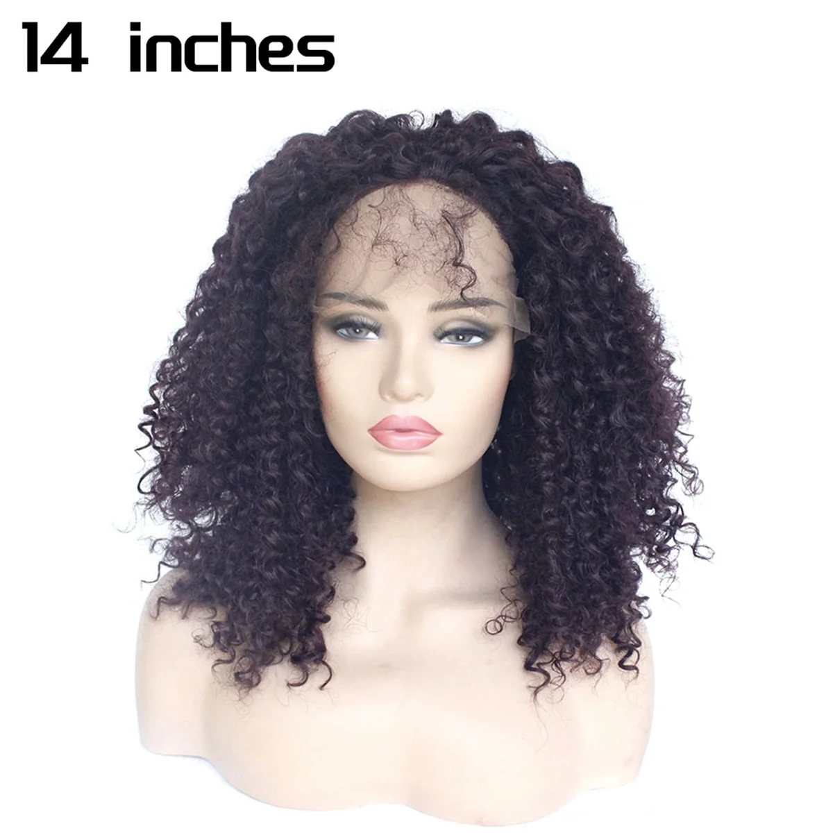 AT53 14 Inches Loose Curly Deep Wave Lace Front Wig Heat Resistant Synthetic Middle Part Wig for Women