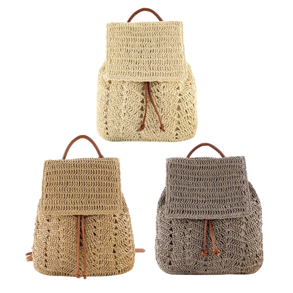 Fashion Woven Backpack Straw Women Shoulder Messenger Bag Elegant Ladies Schoolbag Handbags for Women Shopping