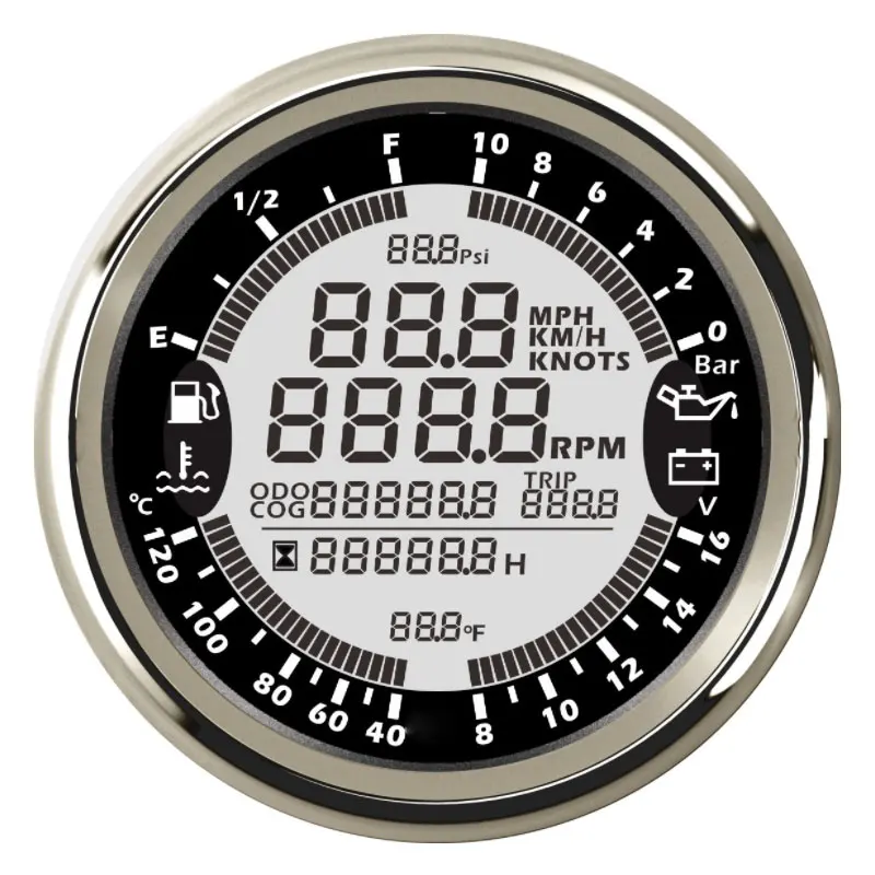 85mm Digital display meter 6-in-1 multifunctional instrument 8-16V 5Bar for Yacht