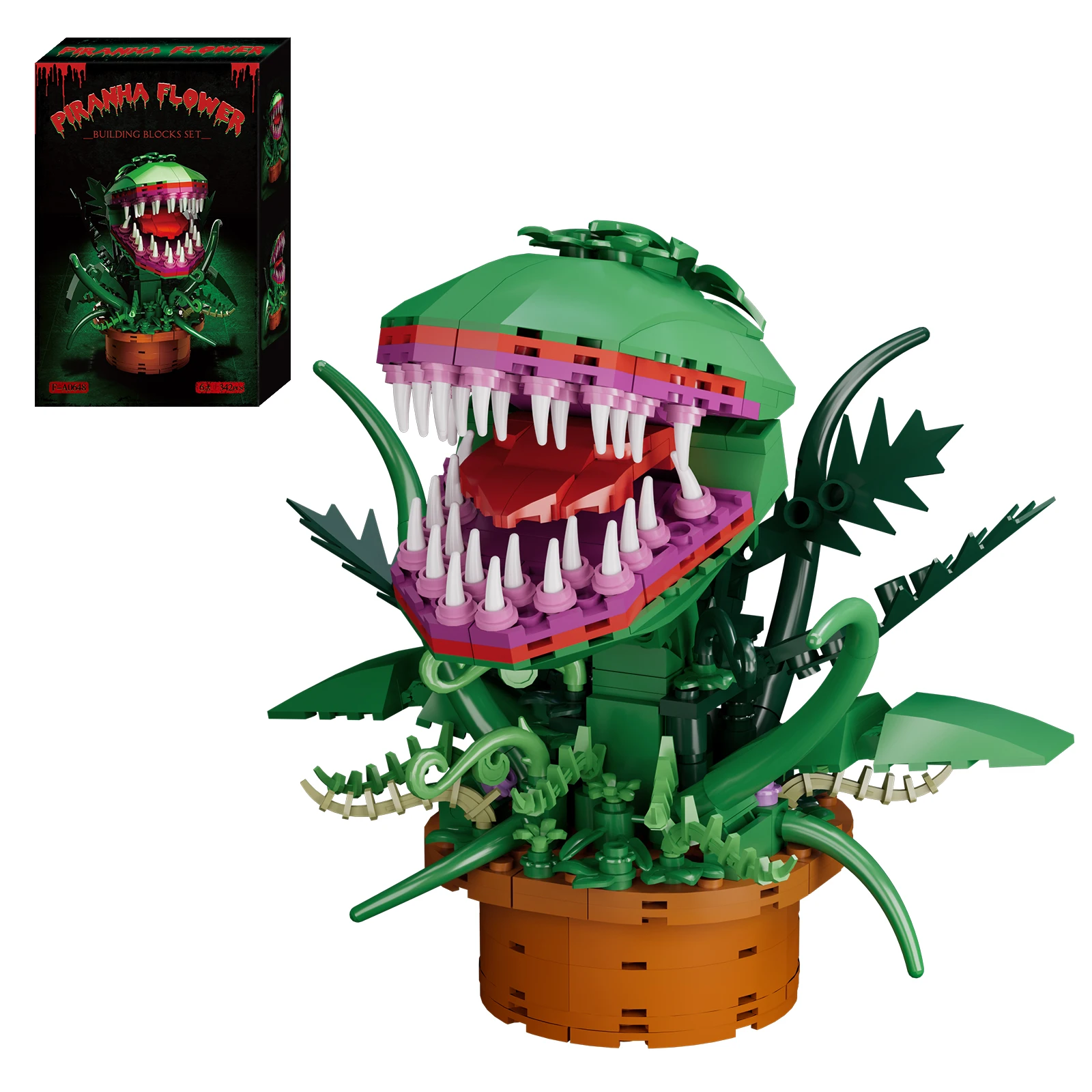 Gobricks MOC Audrey II Piranha roślina klocki do budowy Chomper rośliny doniczkowe Horrors Model kwiatu cegły montaż zabawek zbieraj prezent