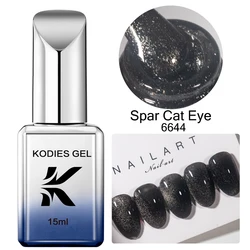 KODIES GEL Black Spar Cat Eye Gel Nail Polish 15ML Magnetic Lacquer Semi Permanent UV/LED Reflective Glitter Base Gel Varnishes