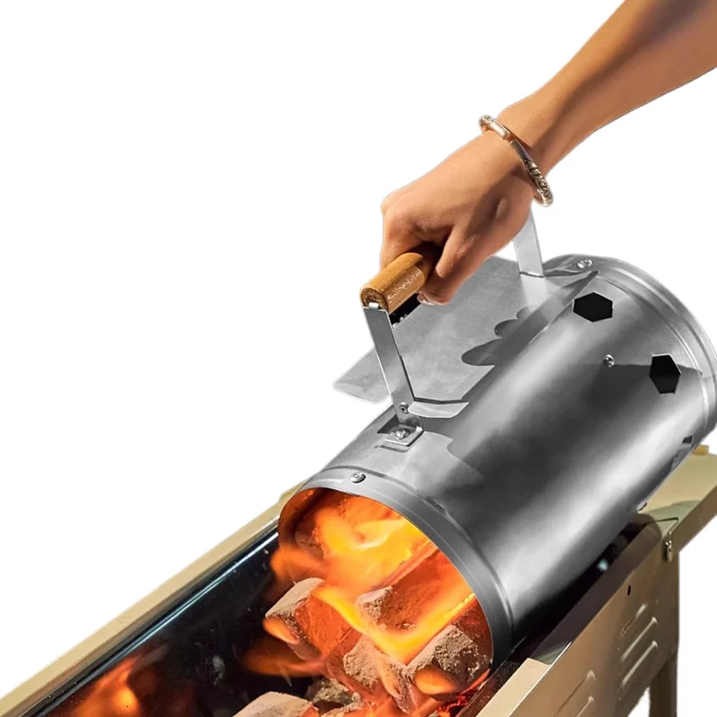 

Wood handle charcoal ignition bucket Quick point charcoal artifact BBQ combustion tool Outdoor charcoal ignition bucket