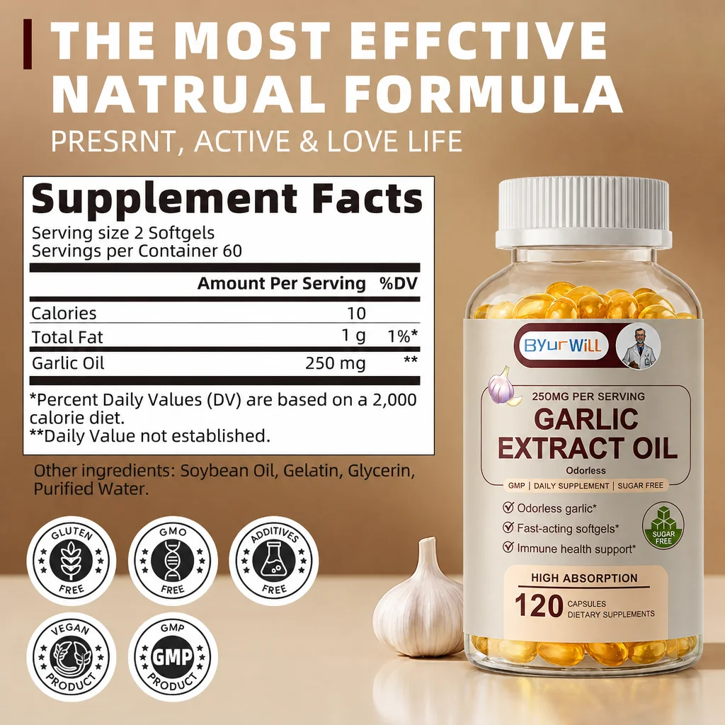 Odorless Garlic Extract Oil Softgels 250mg High Absorption Immune Health Support Digestive Health Supplement Dietary Supplement