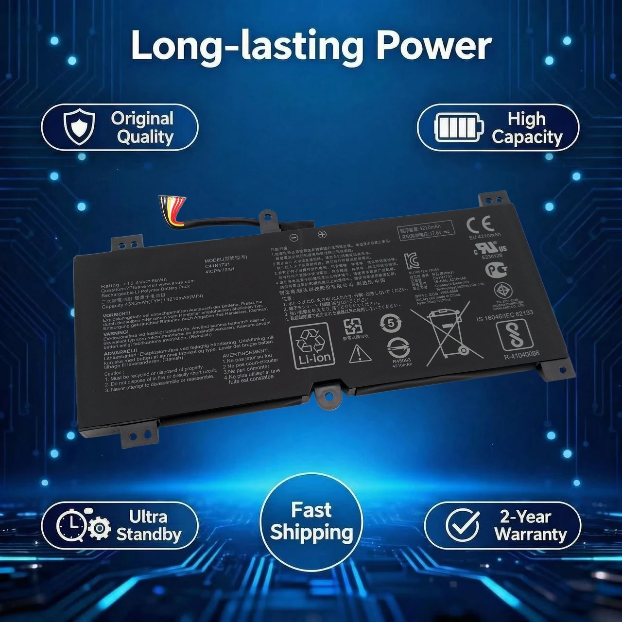 Original C41N1731 Laptop Battery For ASUS ROG Strix Scar/HERO II G712 G732 G731 GL504GW GL504GS GL504GM GL704 GL704GW GL704GV