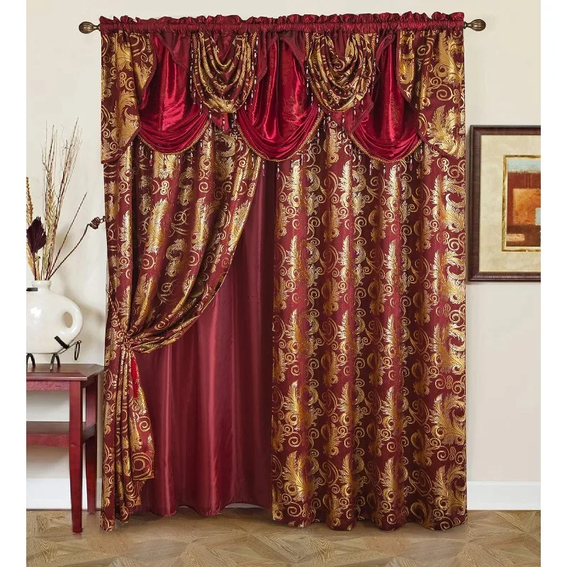 

Jacquard Luxury Window 1 Panel Set Curtain with Attached Valance and Backing Bedroom