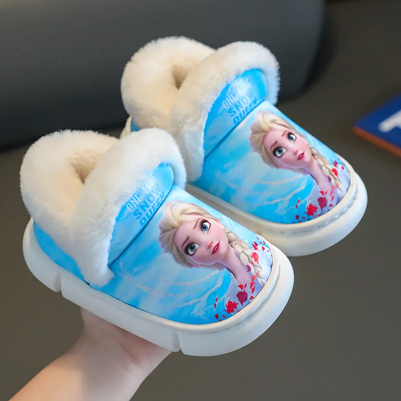 Disney Frozen Mädchen Baumwolle Hausschuhe Weiche Elsa Winter Wärmer Indoor Wärme Erhaltung Rutschfeste Schlafzimmer Kinder Plüsch Schuhe