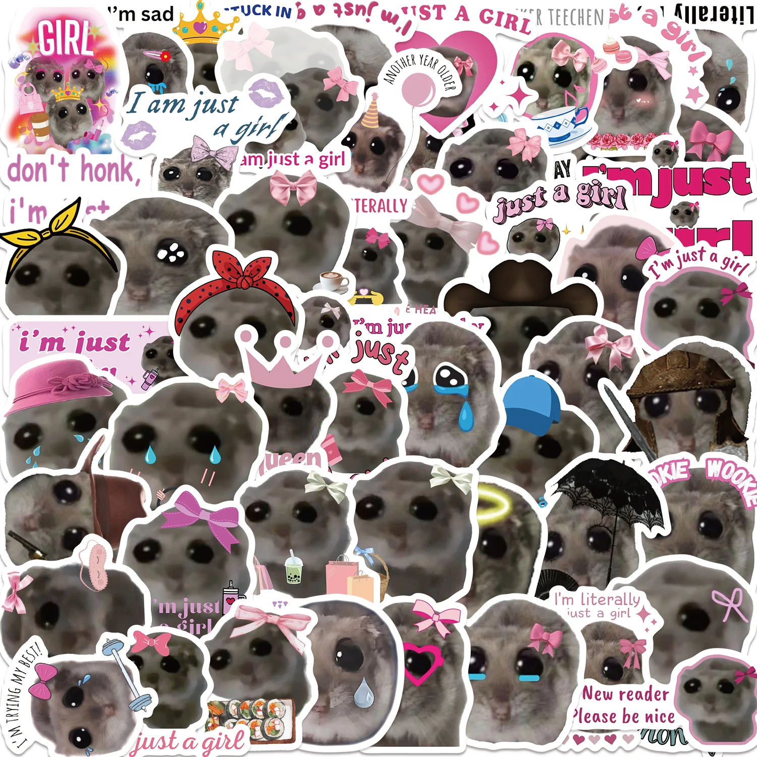 56pcs Sad Hamster Meme Decals Cute Stickers Aesthetic Phone Notebook Suitcase Laptop Fridge Wall Cartoon Animals Sticker