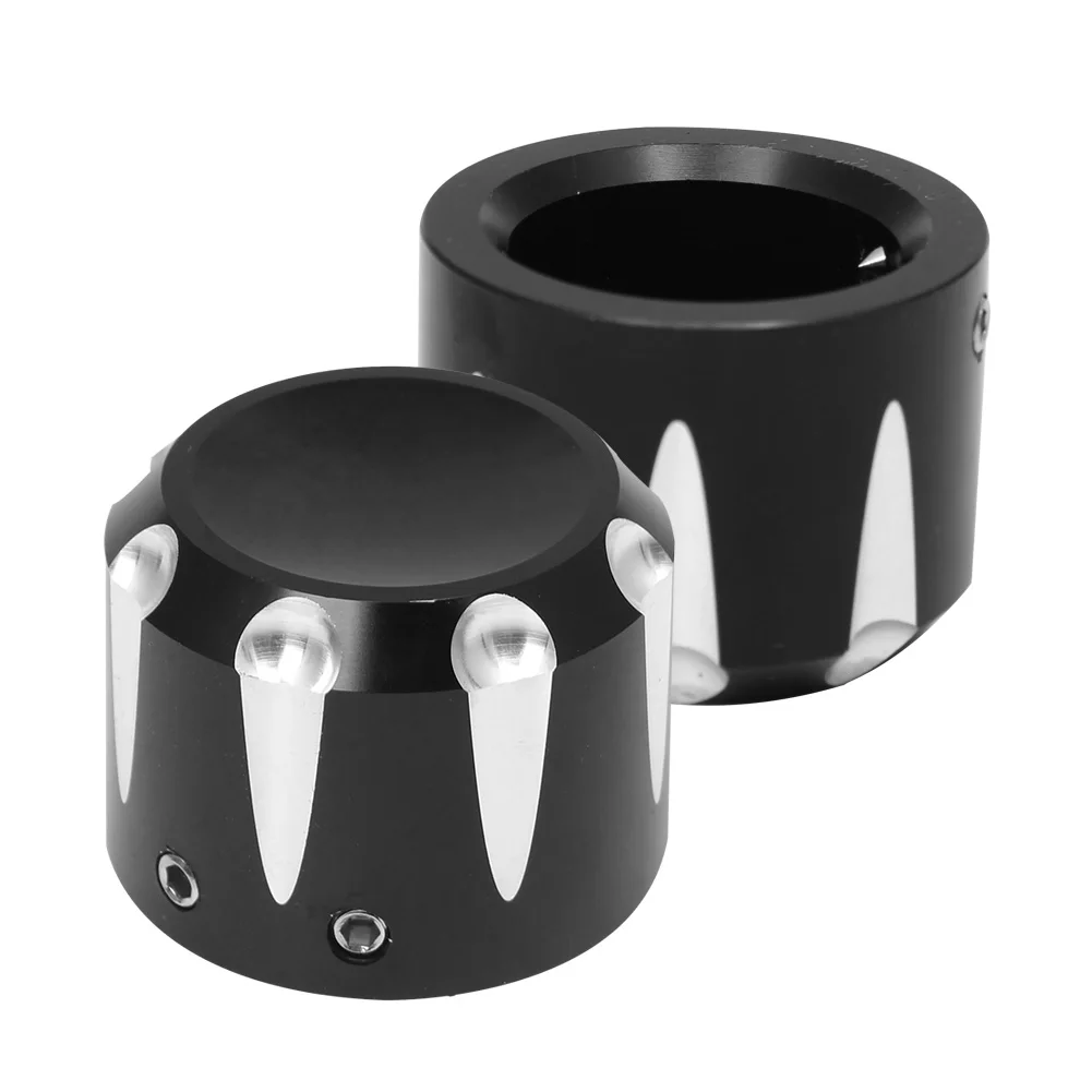 1 par de tapas de tuerca de eje delantero negro para motocicleta Harley Touring Trike Road King Street Glide para Softail Dyna