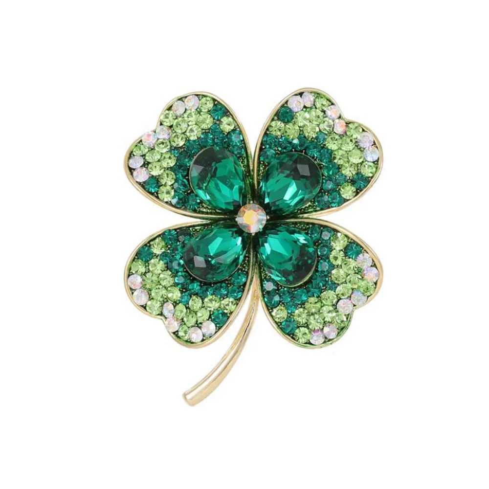 

CZ Temperament Heart Shape Lucky Grass Brooch For Women Green Petals Zircon Fashion Corsage Clothing Accessories