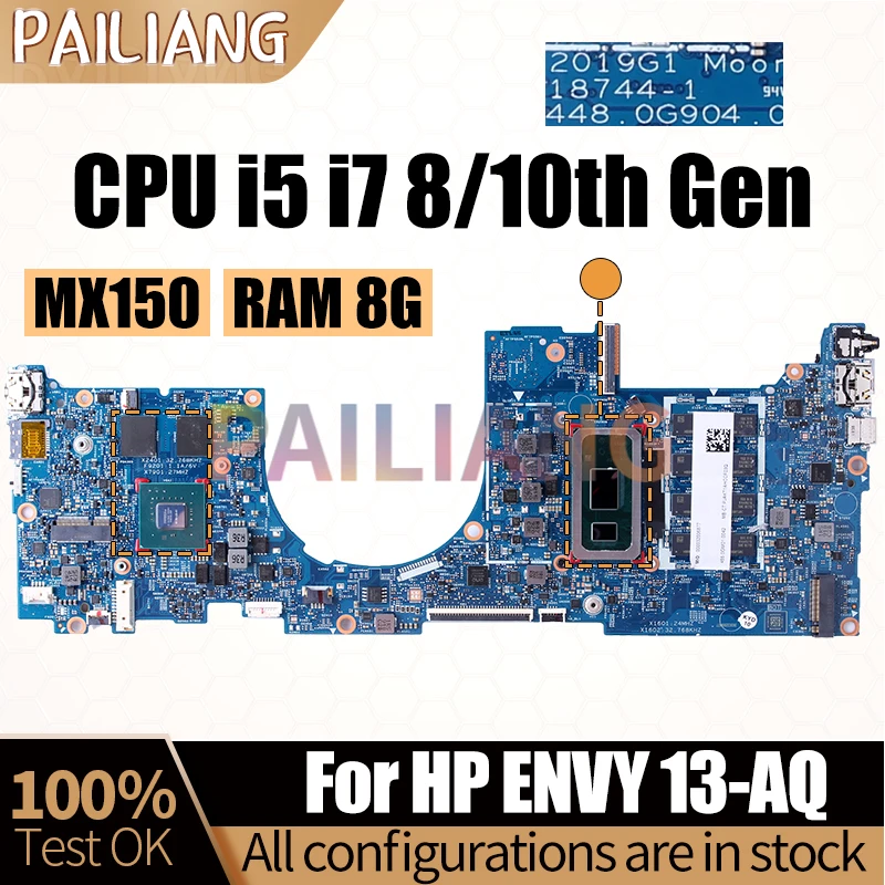 For HP 13-AQ Notebook Mainboard 18744-1 i5 i7 8/10th Gen RAM 8G MX150 L53413-601 L53411-601 Laptop Motherboard Full Tested