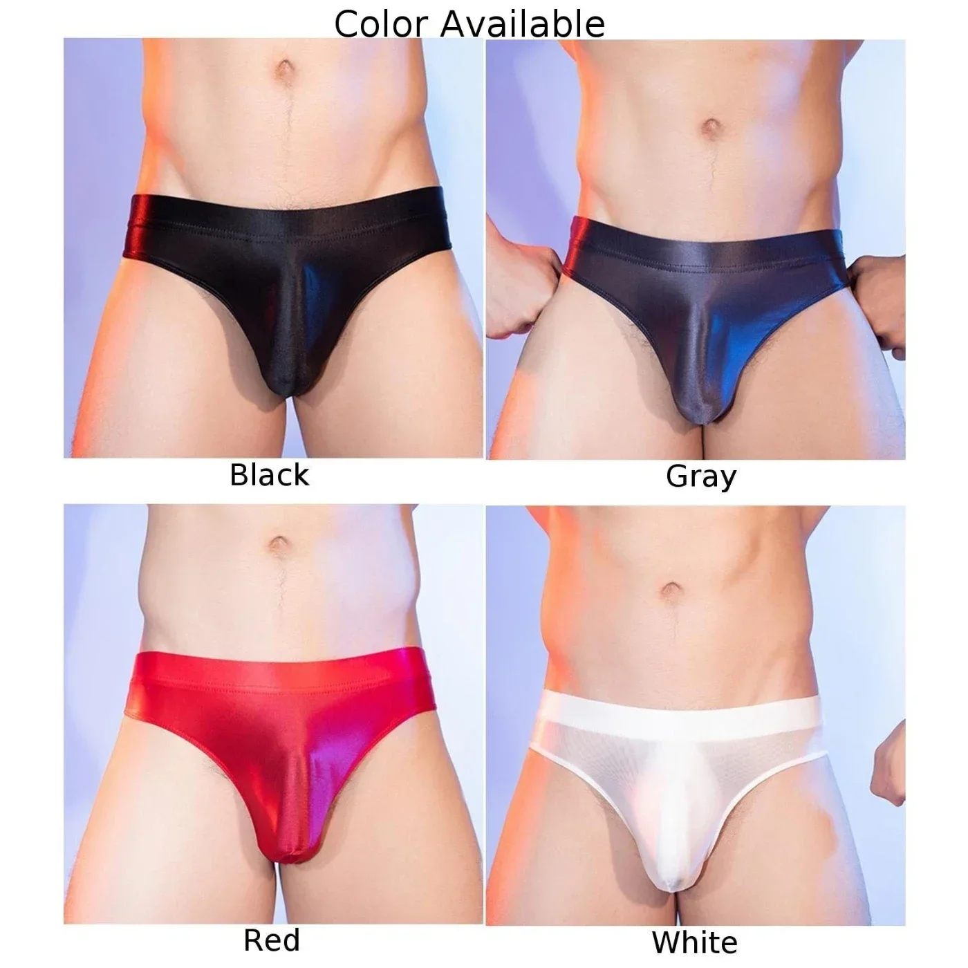 Men Sexy Briefs Oil Glossy Sheer Trunks Stretchy Tight Bikini Underwear Pouch Panties Seamless Breathable Thin Underpants