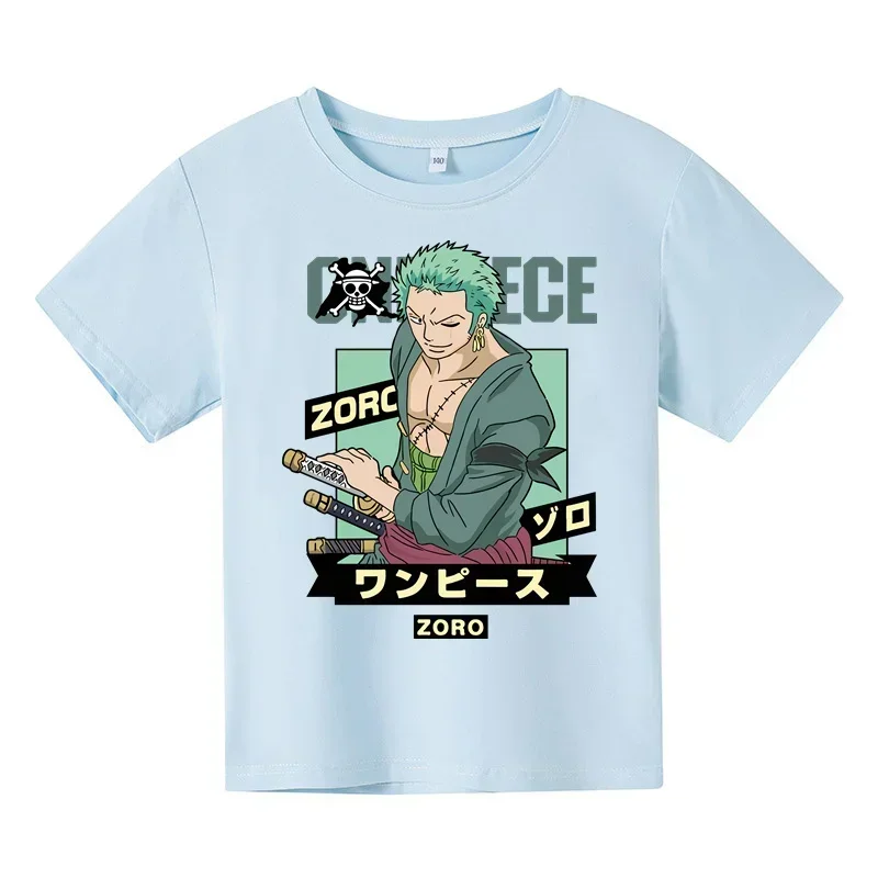 One Piece Pirate King Summer Splice t shirt Boys And Girls Cartoon Anime Print kids T-shirt Children Top Kids Sportswear baby