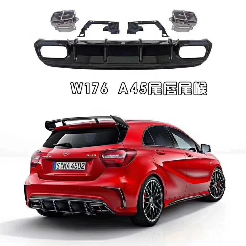 ABS Rear Diffuser Bumper For Mercedes W176 A Class A180 A200 A250 Sport Edition With Stainless Steel Exhaust Tips 15-18 A45 AMG