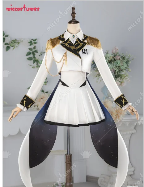 Miccostumes Damen Vocal Crossover Skin Cosplay Weißes Kleid mit Jacke und Socken Halloween Cosplay Kostüm