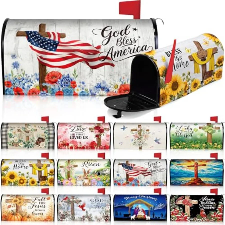 

12 Pcs Christian al Magnetic Mailbox Covers 21" x 18" Religious Waterproof Magnetic Mailbox Wrap Jesus Mail Cover for Holiday S