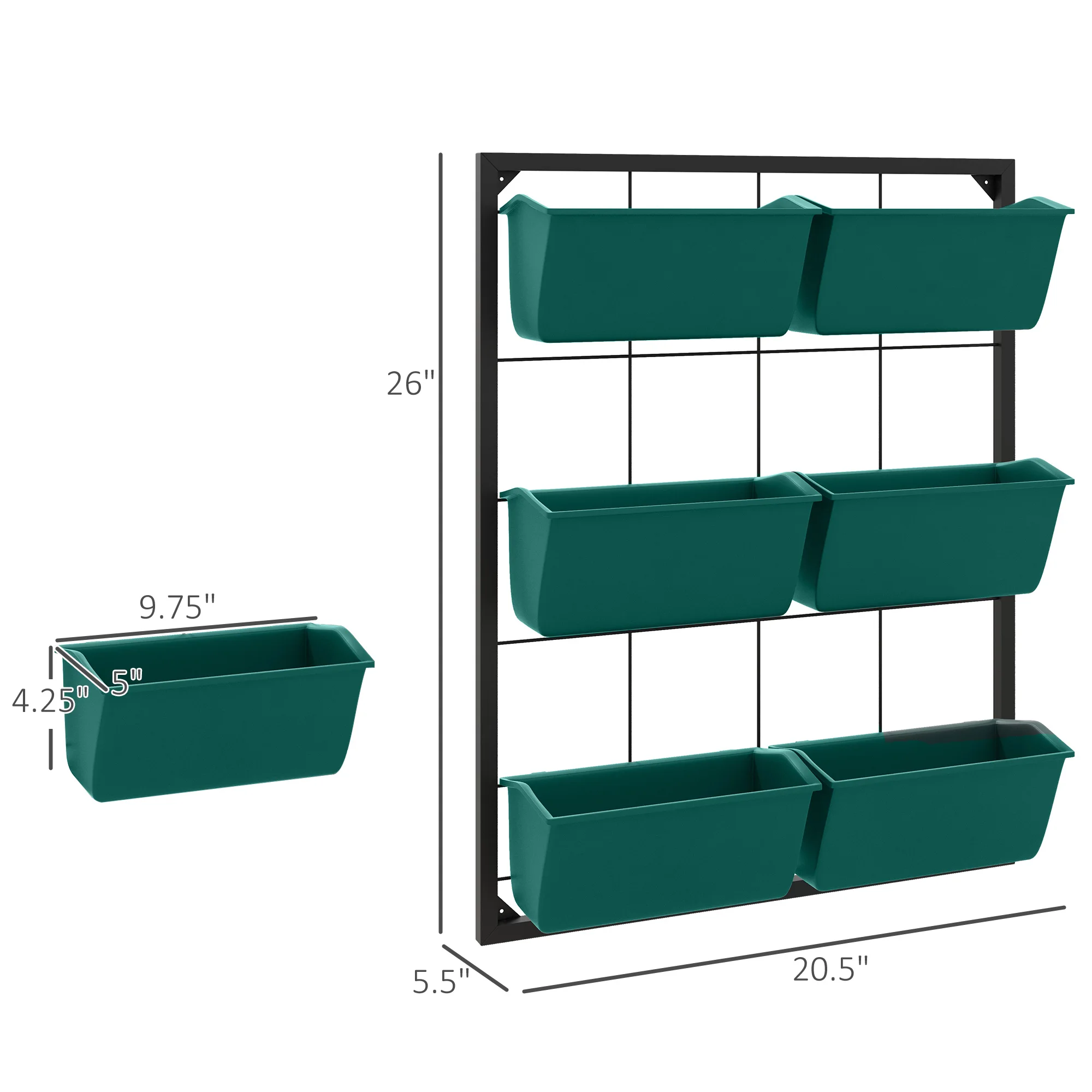 Outsunny 3-Tier Wall Planter with 6 Pots for Indoor and Outdoor Use, Hanging Plant Holder, Self Draining Wall Mounted Planter fo