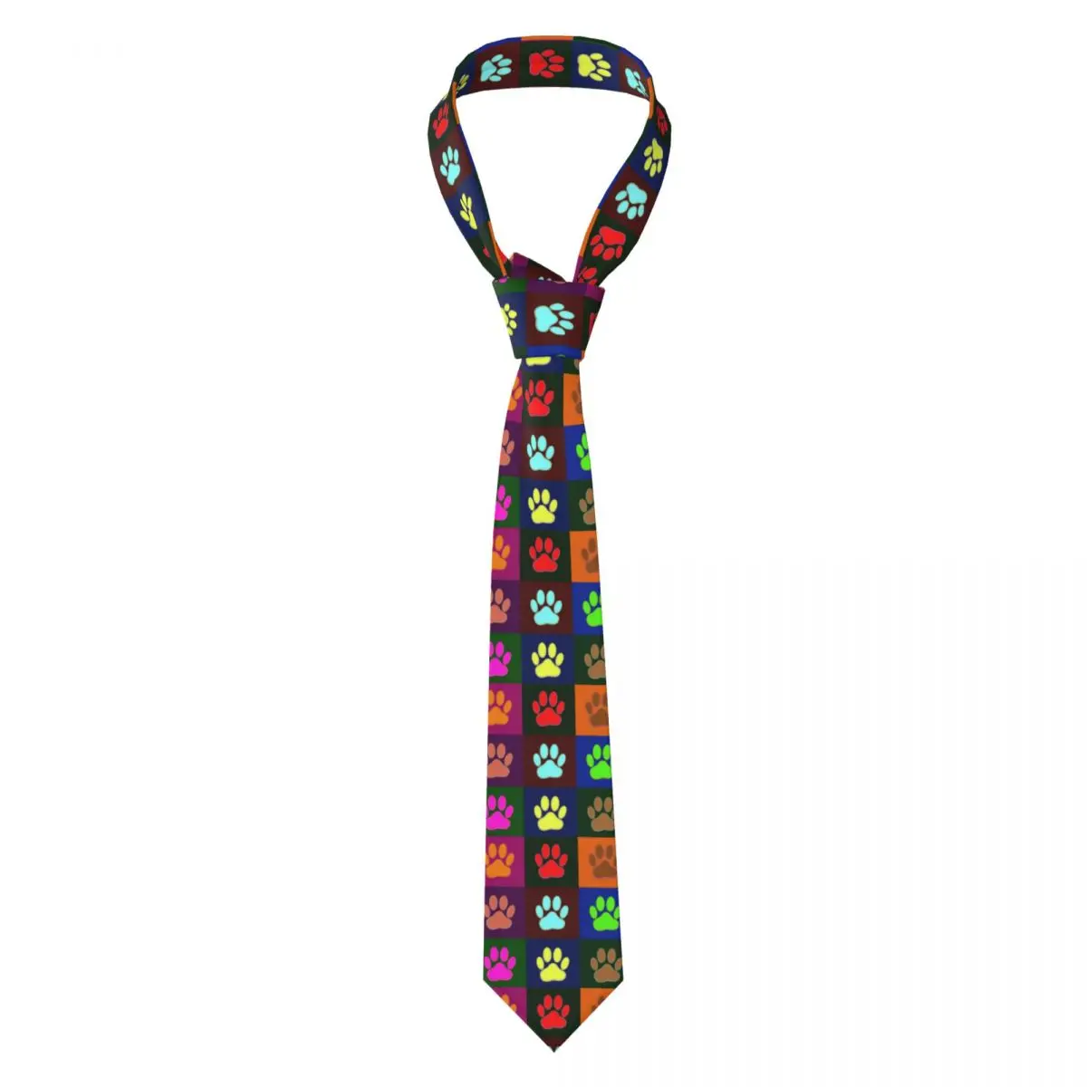 

Custom Mens Colorful Paw Prints In Squares Neck Ties Pretty Dog Lover Feet Fashion Tie For Business