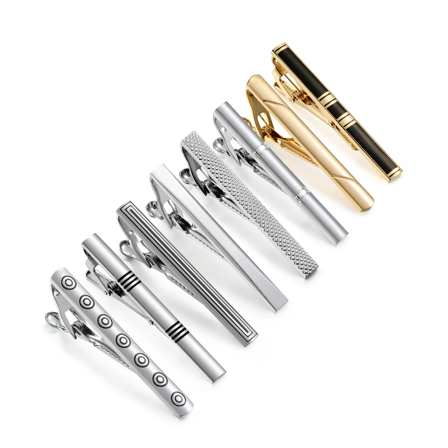 8 Types Tie Clip For Men Business Tie Pin Pisa Ties Minimalist Tie Clip Set To Man Shirt Black Men's Cuff Man Jewelry Cufflink