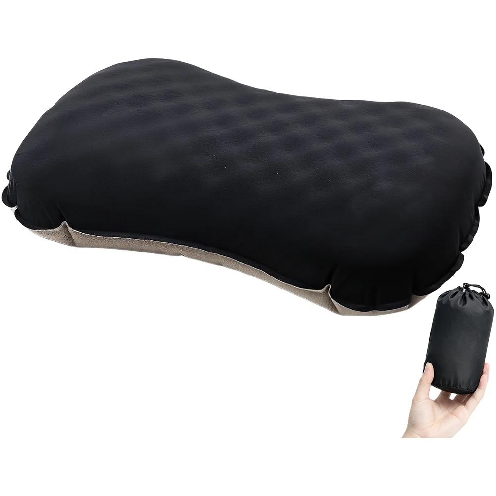Lightweight Inflatable Travel Pillow with Ice Silk and Plush Fabric Coated Cover for Outdoor Camping 47x31x10cm
