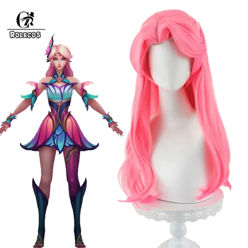 CosplayROLECOS Capelli sintetici Gioco Faerie Court Lux Parrucche Cosplay Lux Gioco di ruolo Halloween 60 cm Parrucca ondulata lunga rosa Capelli sintetici