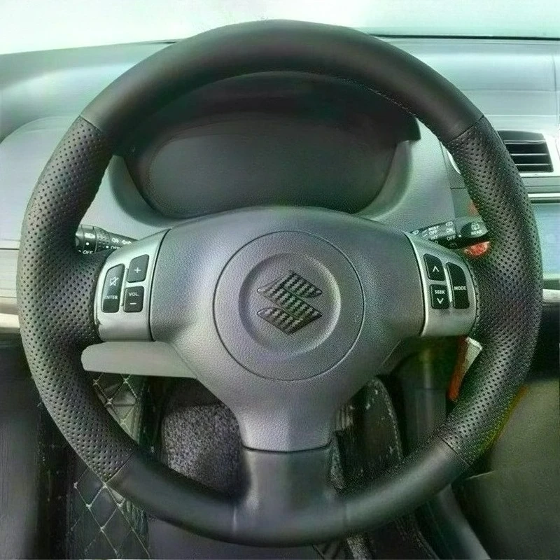 For Suzuki SX4 Alto Old Swift Opel Agila Hand Stitchedred Genuine Leather non-slip wear-resistant black Car Steering Wheel Cover