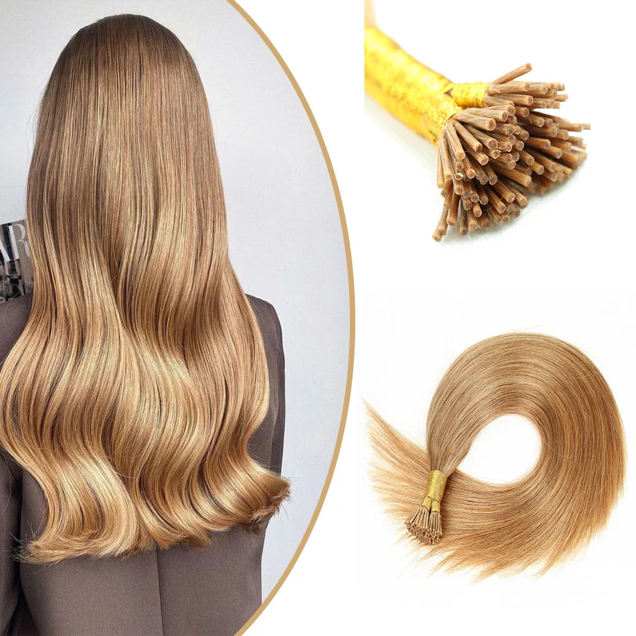 

I Tip Hair Extensions Human Hair Fusion Tip Hair Micro Ring Machine Remy Real Human Hair On Capsule 14"-24" For Salon Quality